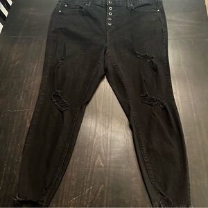 Torrid Womens Sky High Skinny Stretch Distressed Frayed Hem Black Jeans Sz 22R